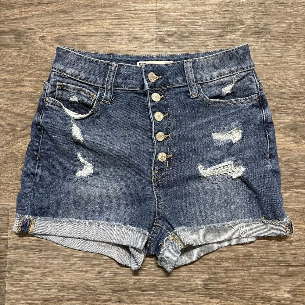 Sonoma Super High Rise Jean Shorts 7 28 Curvy Button Fly Denim Cuffed Dark Wash